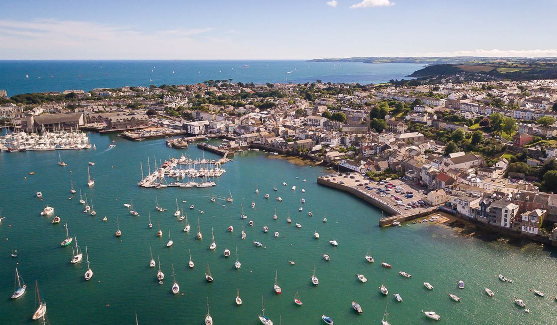 Ariel view over Falmouth Harbour