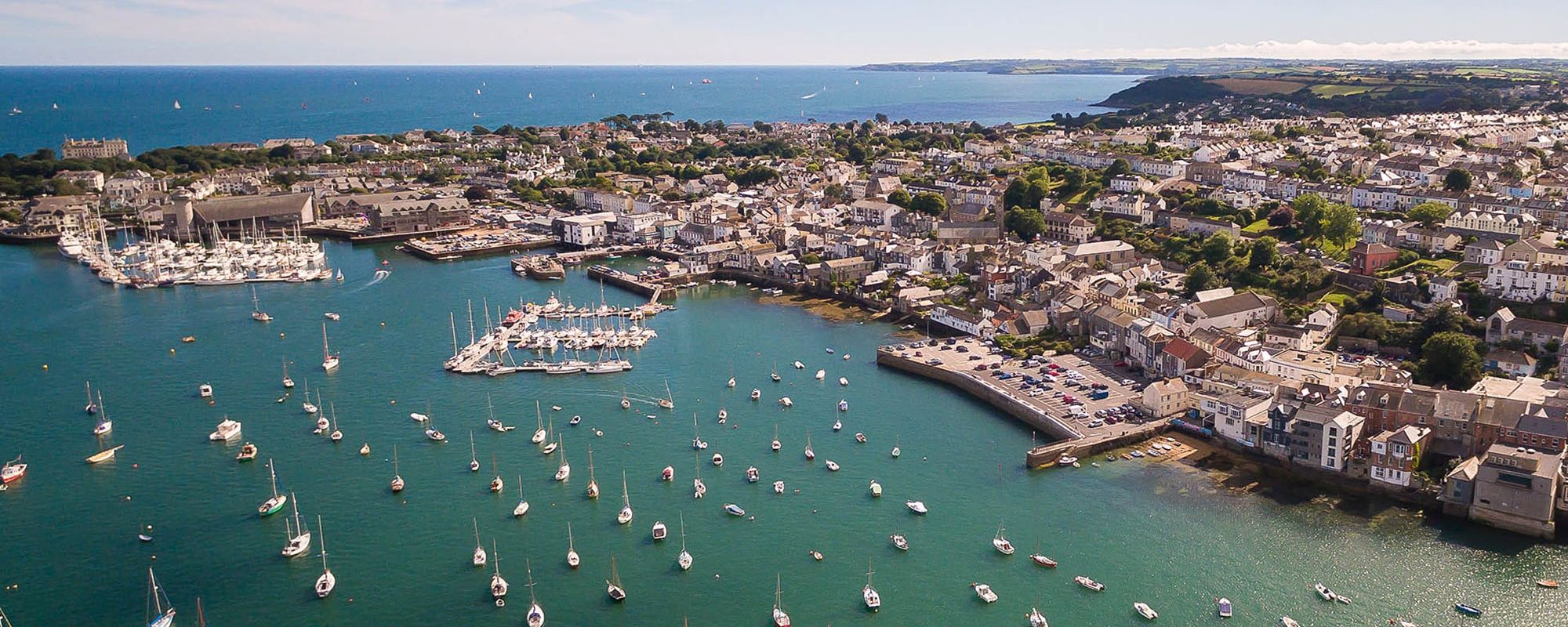 Ariel view over Falmouth Harbour