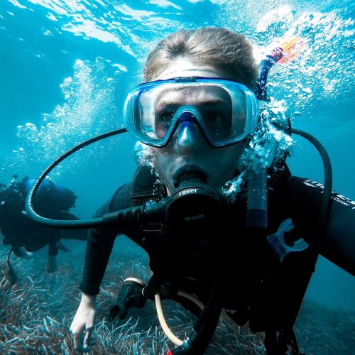 Selfie of a scuba diver underwater