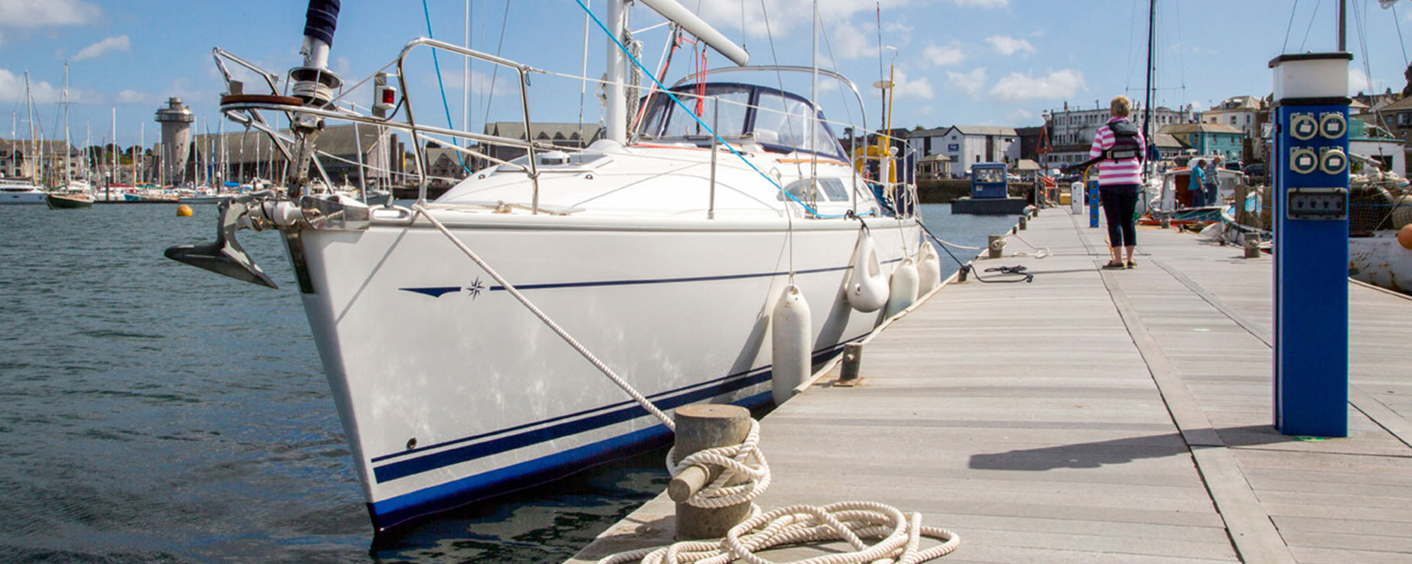 Yacht tied to pontoon on the marina