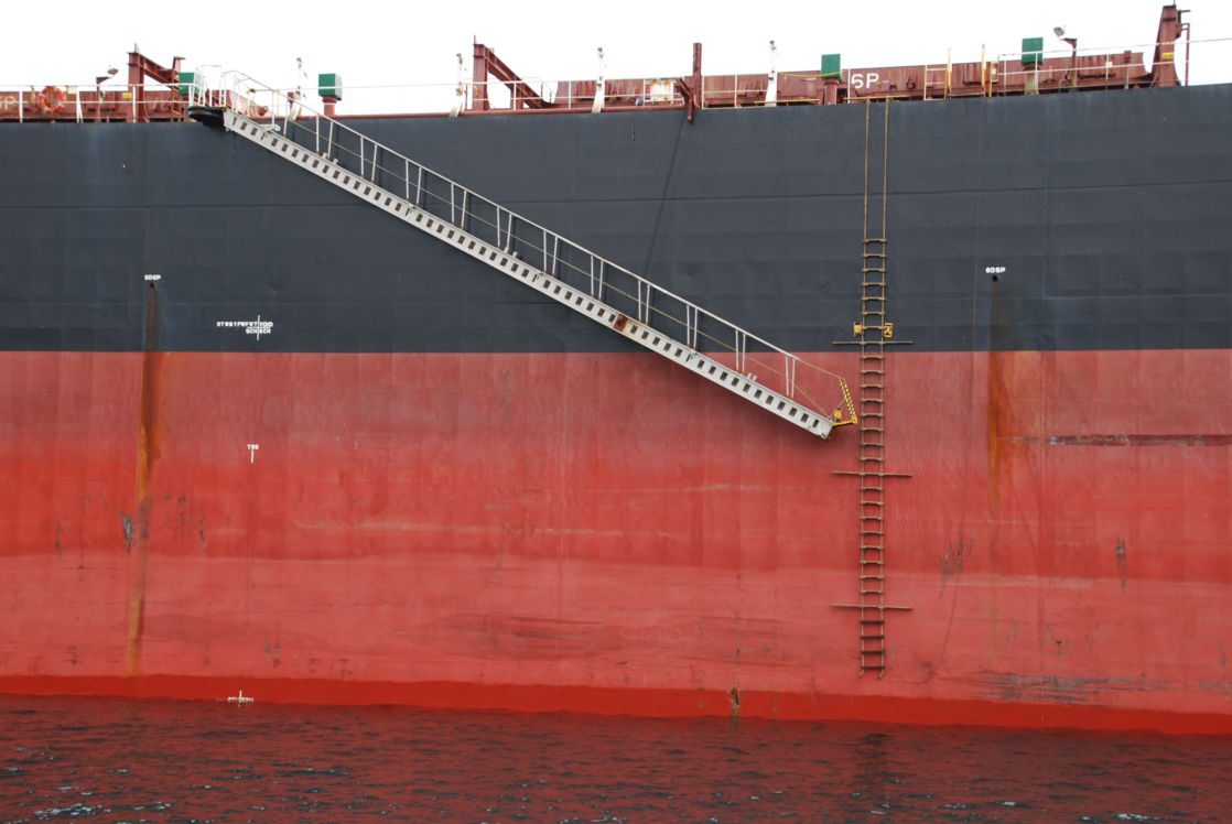 Pilot ladder on the side of a large vessel