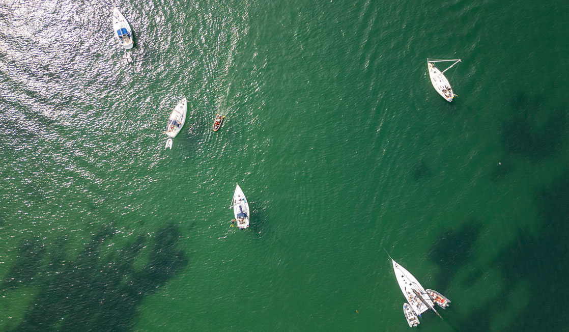 Birds Eye view of boats on the water