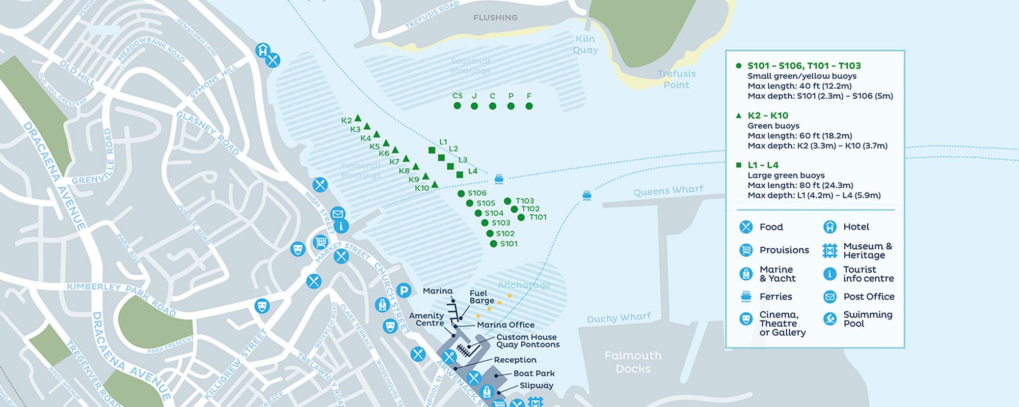Map of visitor moorings at Falmouth harbour