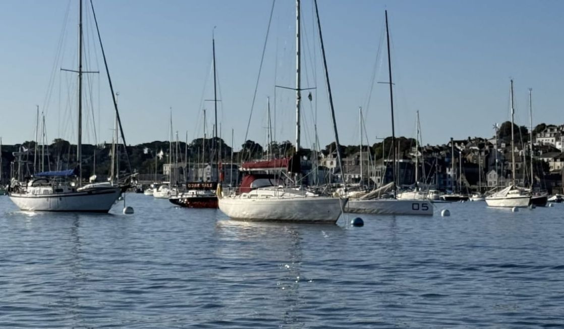 Boats moored in Falmouth Harbour