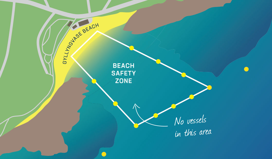 Beach safety zone map showing restricted area